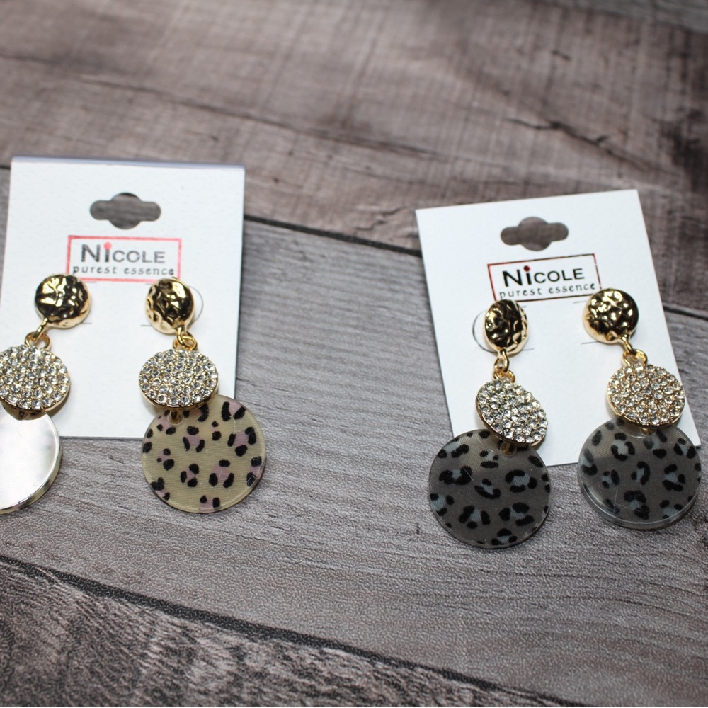 Nicole Gold and Gray Leopard Earrings